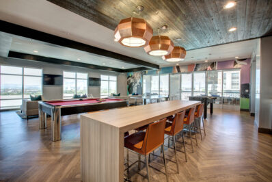 Interior lounge with long meeting table